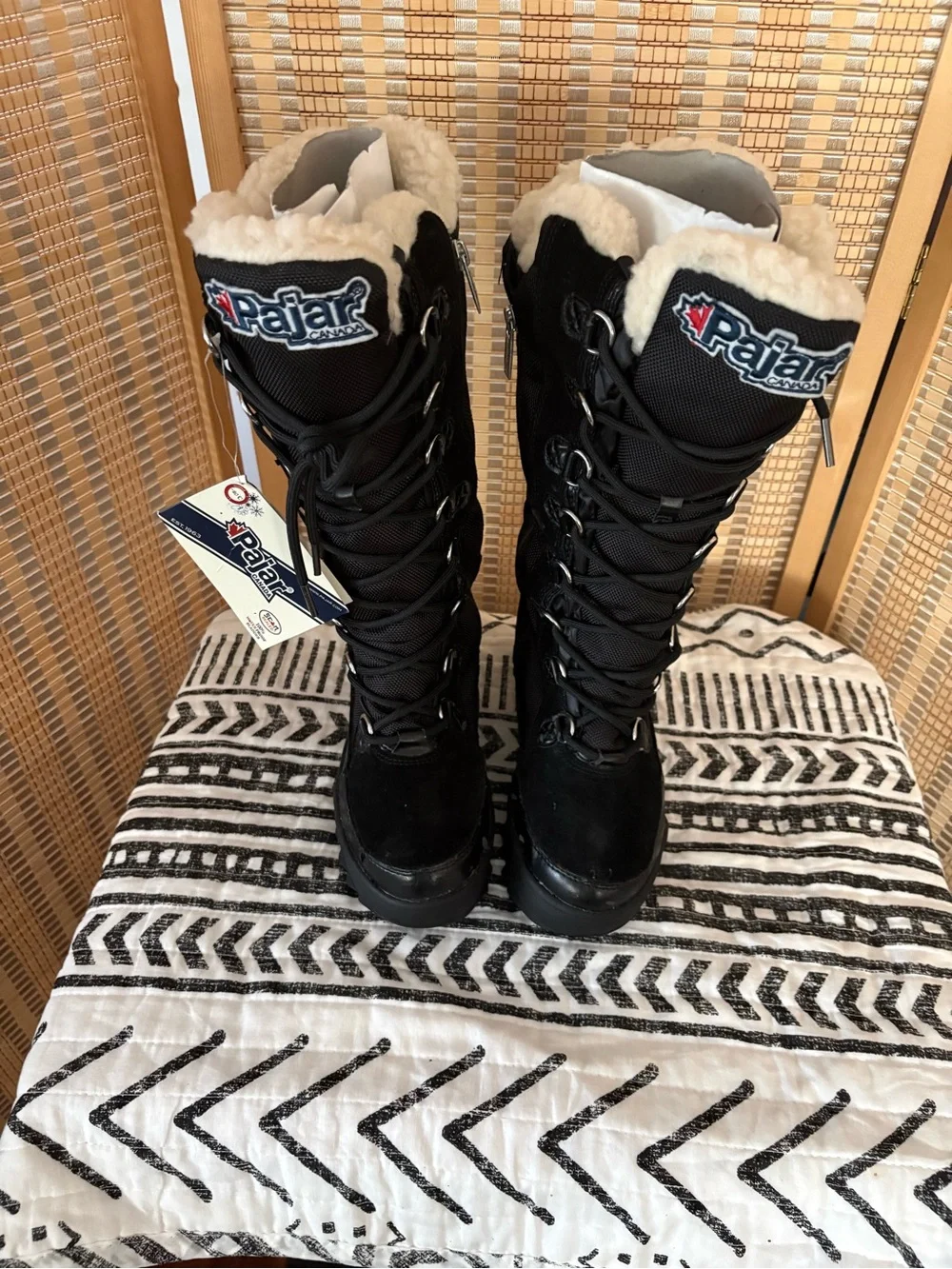 Pajar Women's Black Tall Lace-Up Winter Boot with Shearling Collar